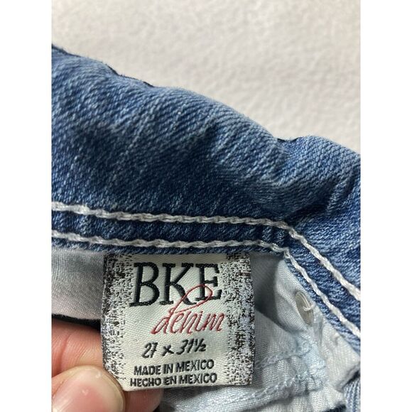 BKE Blue Culture Distressed Y2K Low Rise Bootcut Denim Jean Womens 27 R - Picture 5 of 11